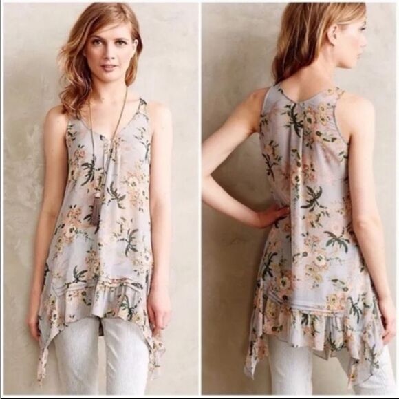 ANTHROPOLOGIE Maeve floral Magda chiffon tunic blouse top S - Picture 9 of 9